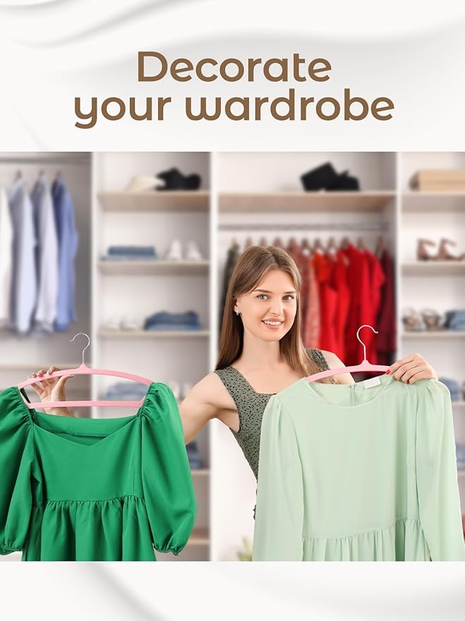 HOUSE DAY Pink Velvet Hangers 60 Pack, Luxury Felt Hangers Non Slip Space Saving Pink Clothes Hanger Heavy Duty Coat Hanger, No Shoulder Bump Focked with 360° Swivel Hook for Closet