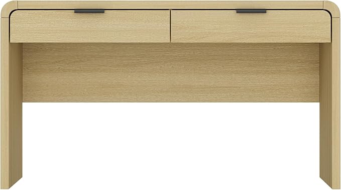Manhattan Comfort Grace 54" Modern Home Office Desk with Drawers, Metal Handles, and Ample Workspace, Stylish Wood Table for Writing, Vanity, Work or Study, Natural Oak & Black