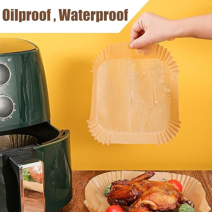 9.5 Inch Paper Air Fryer Liners Disposable,130 Pcs Square Air Fryer Paper Liners, Suitable for 5-10 Qt,Non-stick Parchment Paper for Frying