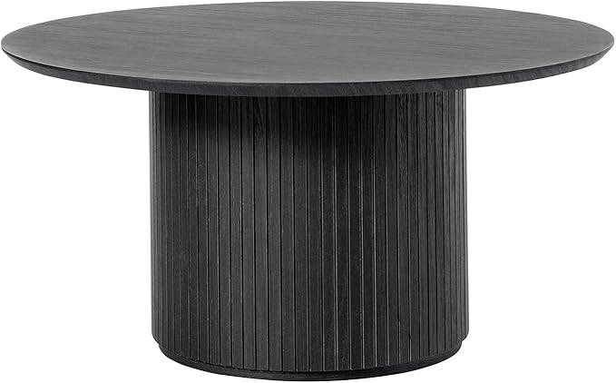 HULALA Home Round Coffee Table, Wood Coffee Table with Vertical Slat Base, Modern Coffee Table for Living Room and Lounge Room, Charcoal