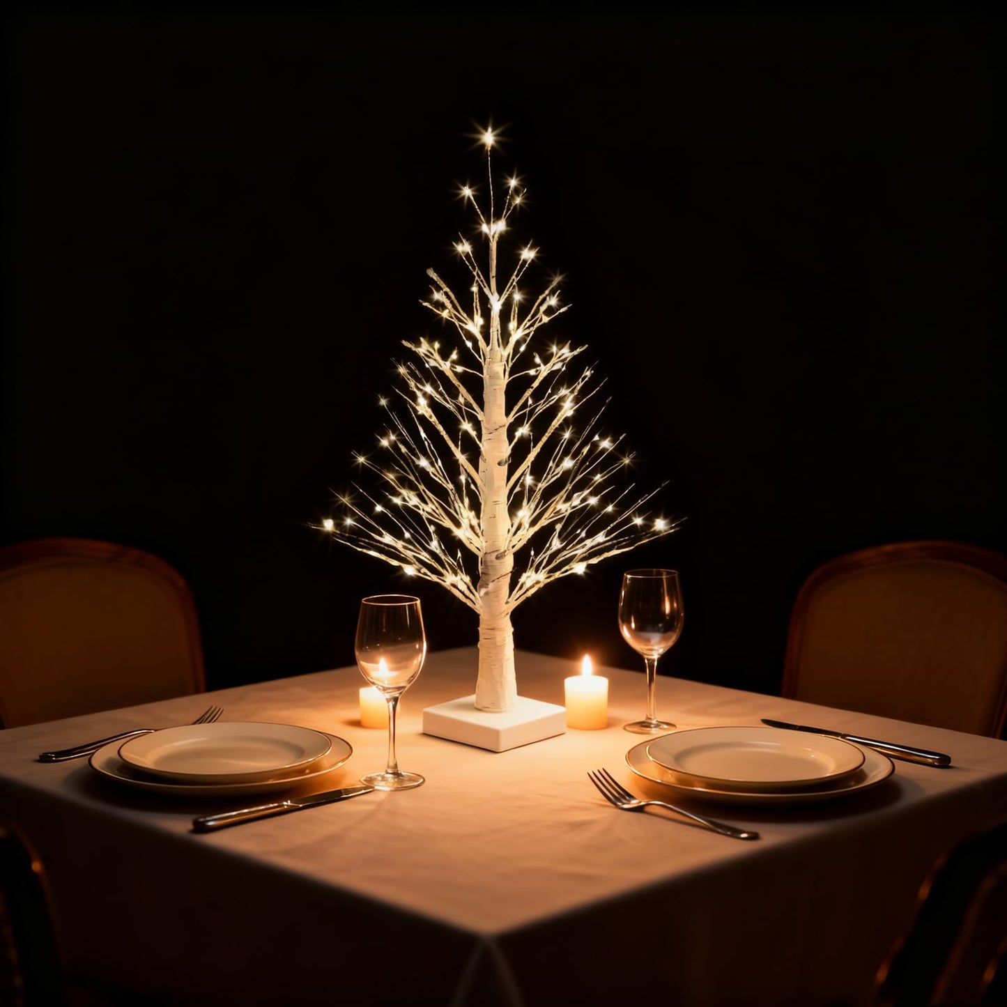 2FT Lighted Birch Tree with Warm LED Lights, Tabletop Christmas Tree, Mini Birch Tree with 218 LED Light, Battery & USB Powered Small Christmas Tree for Holiday Decoration