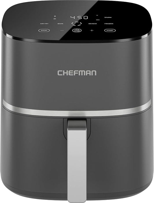 Chefman TurboX 4-in-1 Air Fryer, 5-Quart Airfryer for Extra Crispy Chicken, Fries, Wings, and More, Air Fry, Bake, Reheat, and Frozen Functions, Digital Touch Controls, Dishwasher Safe - Gray