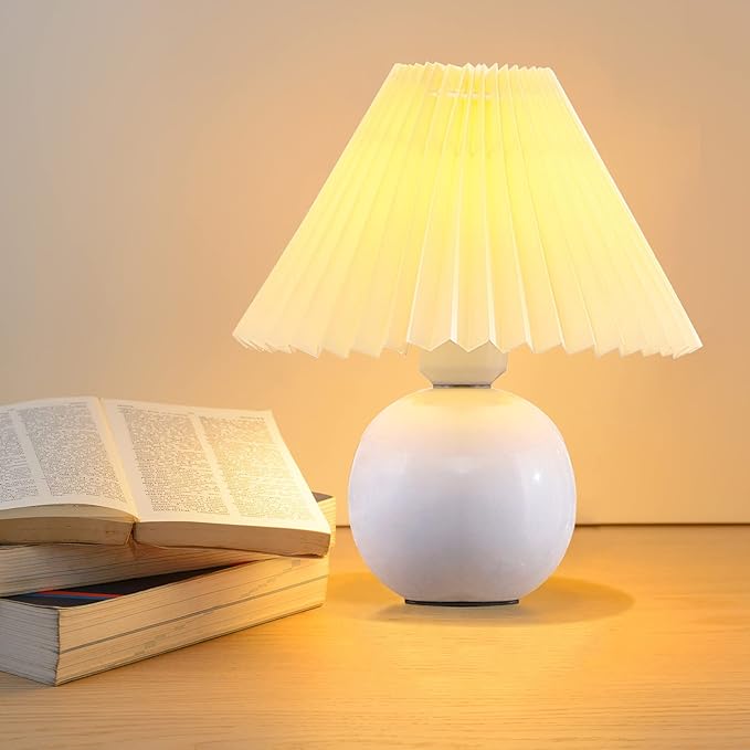 Zenply Korean Pleated Ceramic Table Lamp, Small, Beige, Vintage