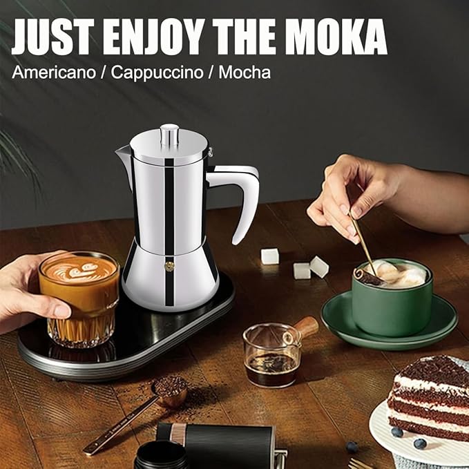 4 Cup Thickened 304 Stainless Steel Moka Pot Stovetop Espresso Maker Cafeteras Italian Percolator Espress Makers Capable Greca Mocha Coffee Machine for Induction Home and Camping 200ml 6.6oz