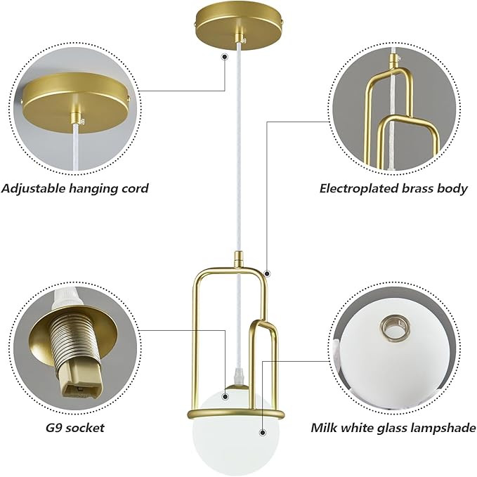 5 Inch Modern Gold Pendant Light Globe Pendant Light Fixture Mid Century Pendant Lighting for Kitchen Island Dining Room Living Room Bedroom(2 Pack)