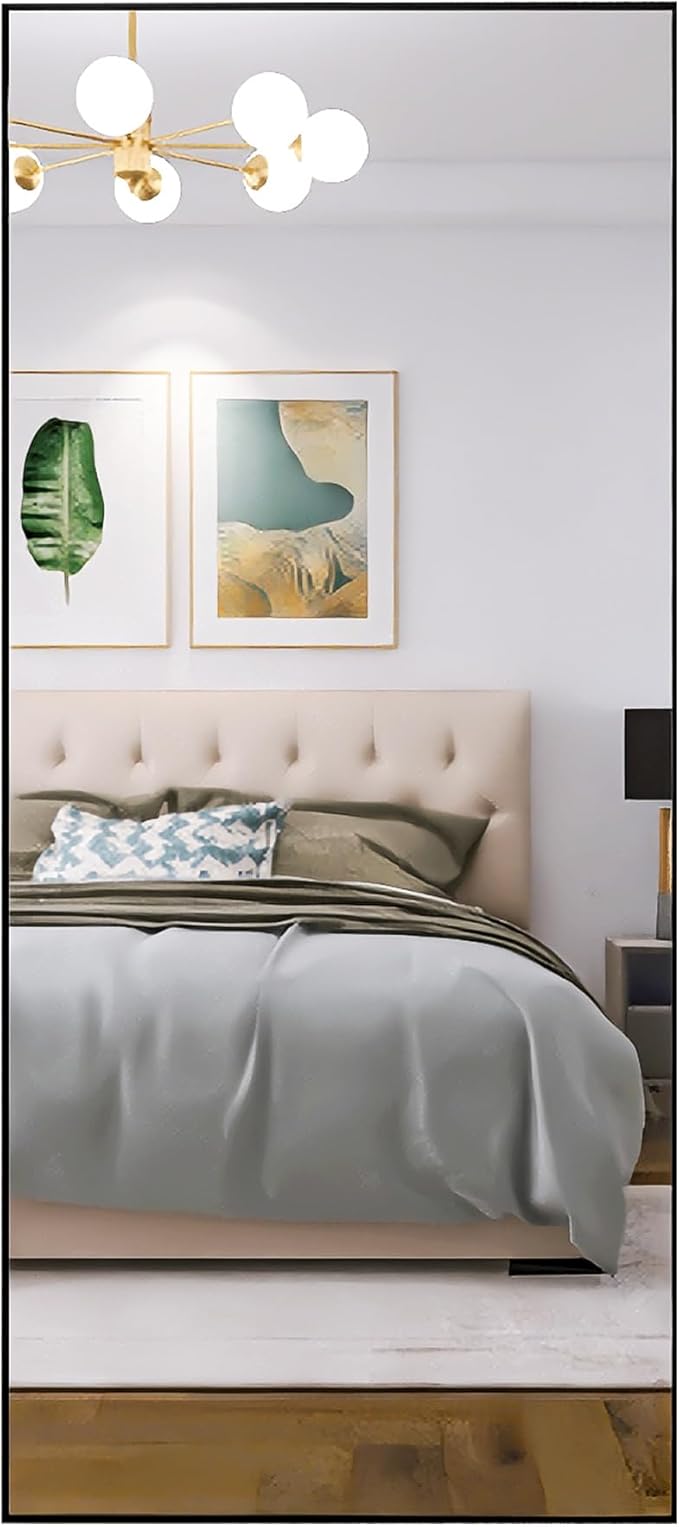 Beauty4U 71" x 32" Large Full Length Mirror with Stand, Black Wall Mounting Full Body Mirror, Metal Frame Full-Length Tempered Mirror for Living Room, Bedroom