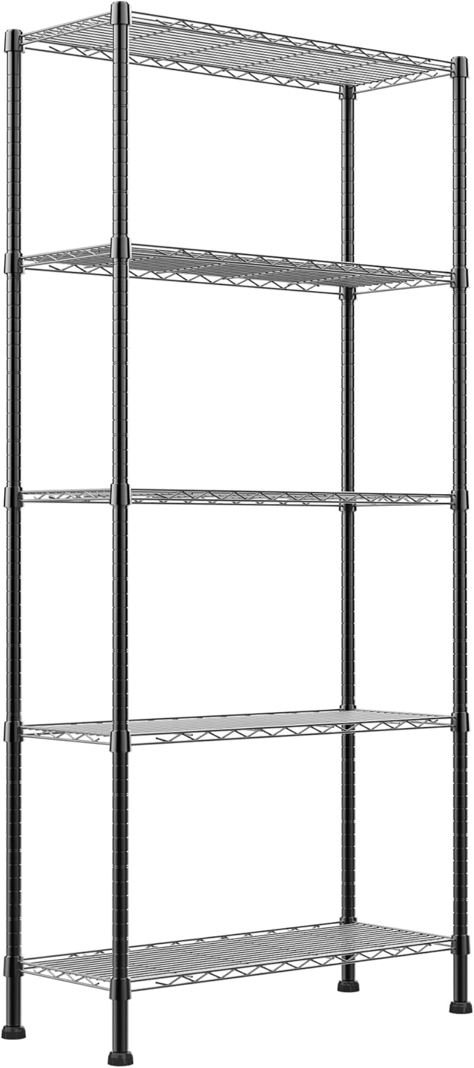 REGILLER 5-Wire Shelving Metal Storage Rack Adjustable Shelves,Standing Storage Shelf Units for Laundry Bathroom Kitchen Pantry Closet(Black,14.1" D x 30" W x 79" H)