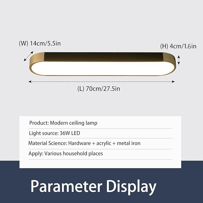 Tioolo Modern Ceiling Light, Acrylic Linear Ceiling Lamp, Dimmable LED Ceiling Light Fixture with Remote Control, Kitchen Dining Living Room Cloakroom Hallway Lighting (36W/27.5in L)