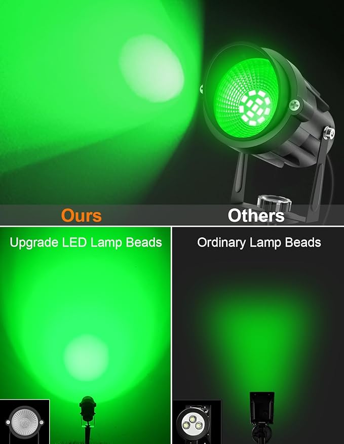 Halloween Green Landscape Lights Outdoor, 14 LED Landscape Lighting with US Plug, IP65 Waterproof Spotlights for Tree Yard Garden Pathway St. Patrick's Day Christmas Decor 4 Pack