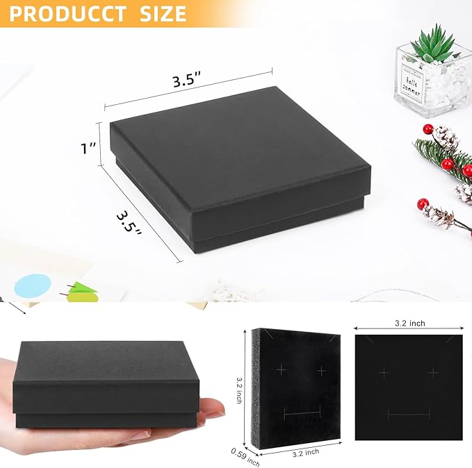 Small Jewelry Boxes, 20 Pack 3.5x3.5x1 Inch Jewelry Gift Boxes, Velvet Sponge Cardboard Gift Boxes for Jewelry Earrings Necklaces Bracelets(Black)