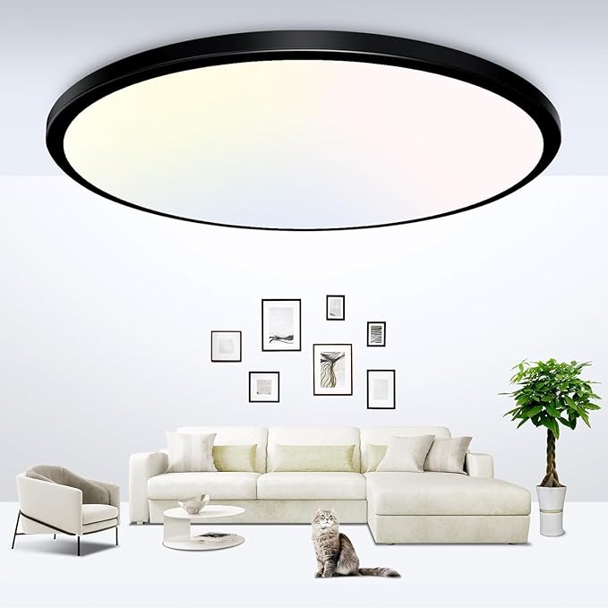 zemty 23 Inch LED Flush Mount Ceiling Light, Super Slim 56W 5040lm LED Ceiling Light, 3 Color Temperature in One 3000k/4500k/6000K Round Light Fixture for Bedroom, Kitchen, Dining Room (Black)