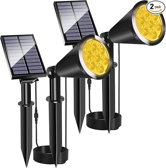 MEIHONG Split Solar Spot Lights - Warm White Solar Landscape Lights with Separate Panel for Garden Walkway (2 Pack)