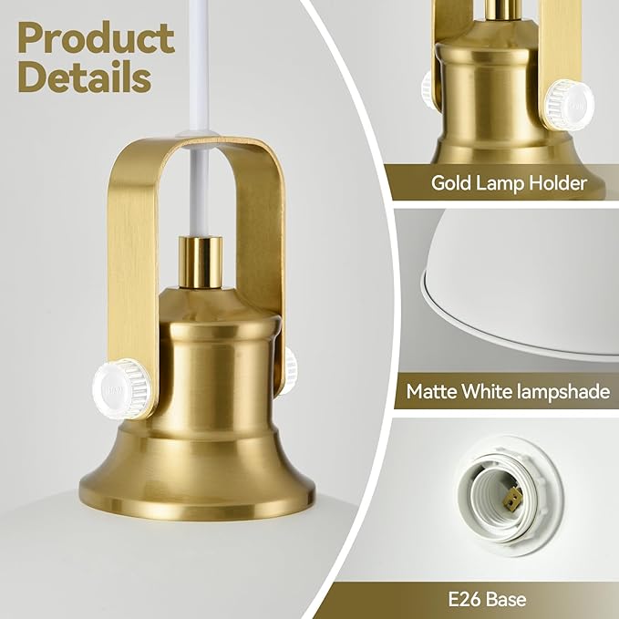 12 Inch White Farmhouse Pendant Lights for Kitchen Island Industrial Haning Lamp Adjustable Height Vintage Dome Hanging Light Fixtures for Barn, Dining Room