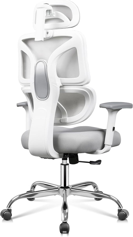 DEVAISE Office Chair Big and Tall Reclining Ergonomic Desk Chair for Long Hours, Comfy Breathable Mesh, Adjustable Armrests with Lumbar Support, White