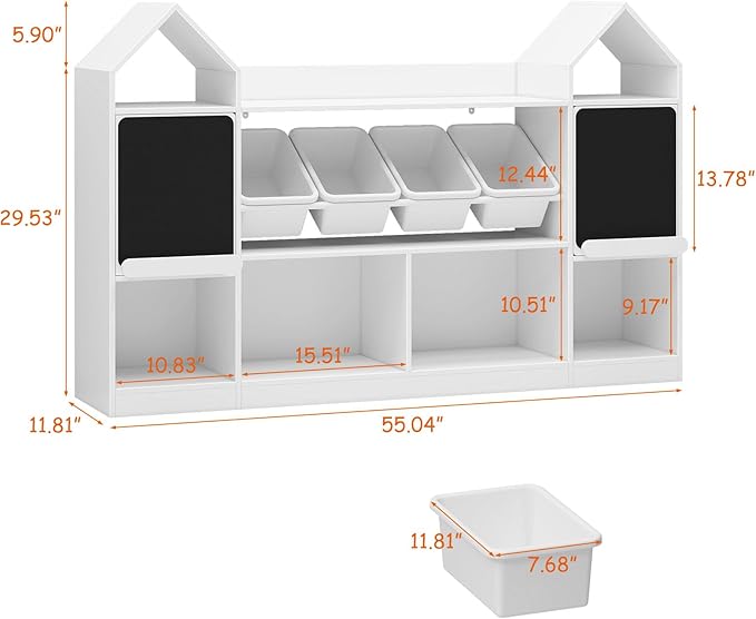 Vabches Castle Shape Children's Bookcase with Blackboard, Kids Bookshelf Display Case Kids Toy Storage Organizer Bookshelf Suitable for Playroom, Children's Room, Living Room, White