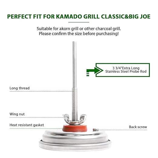 KAMaster BBQ Grill Temperature Gauge for Kamado Grill Joe Waterproof Large Face Thermometer Barbecue Charcoal Grill Stainless Steel 150-900°F Cooking Thermometer for Kamado Accessories