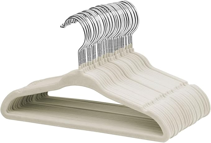ManGotree Baby Velvet Clothes Hangers, Kids Toddler Children's Hangers for Clothes Space Saving Non-Slip (30 Pack, Beige)