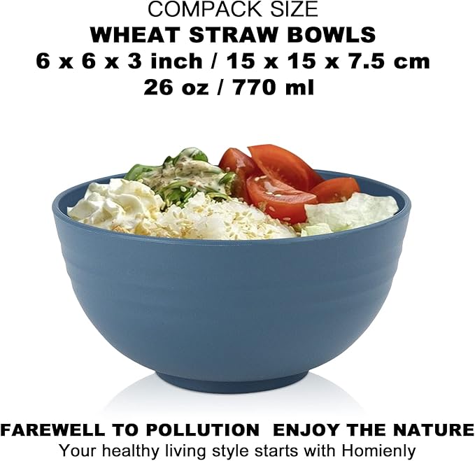 Homienly Bowls for Kitchen Cereal Bowls Wheat Straw Bowls 8 PCS Unbreakable Lightweight Bowl Set Microwave and Dishwasher Safe Bowl,Reusable Bowl for Serving Soup,Oatmeal,Ramen,Salad(Multi, 26 OZ)