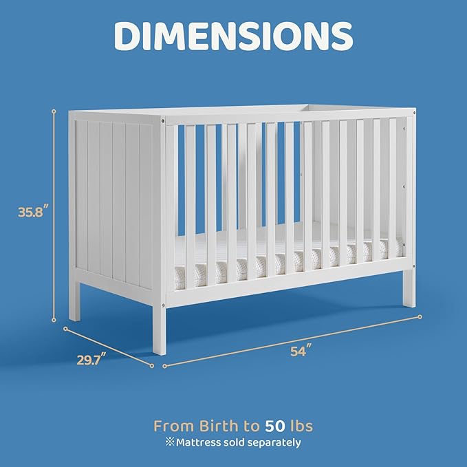 HARPPA Grevia 5 in 1 Convertible Crib, 3 Adjustable Heights, Converts to Toddler Bed, Daybed, Sofa and Full-Size Bed, Fits Standard Baby Crib Mattress, White