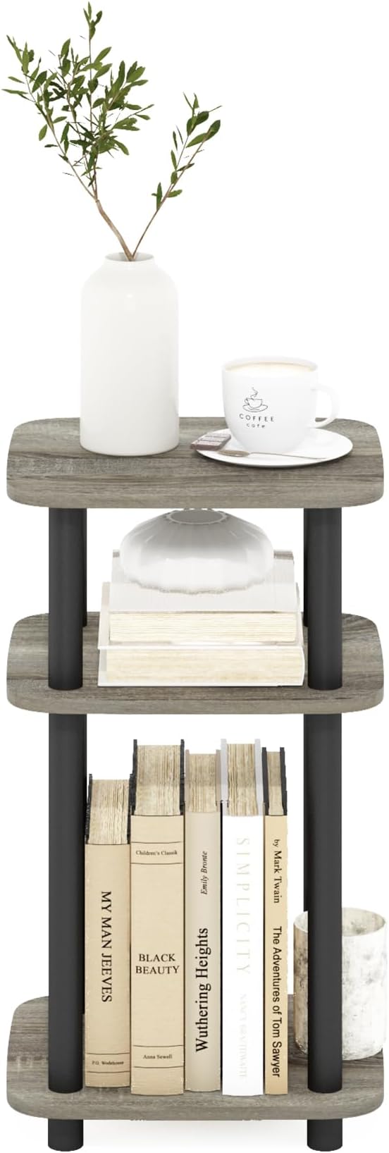 Furinno Just 3-Tier Turn-N-Tube Curve End Table, Side Table, 1-Pack, French Oak/Black