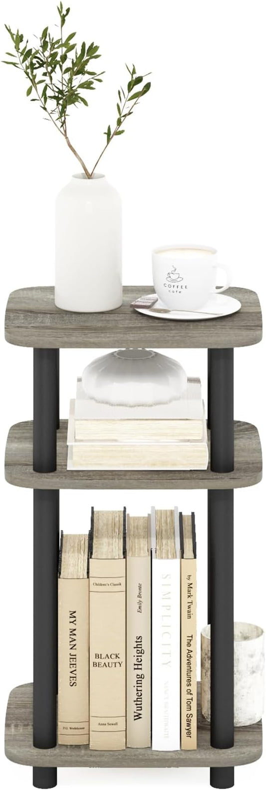 Furinno Just 3-Tier Turn-N-Tube Curve End Table, Side Table, 1-Pack, French Oak/Black