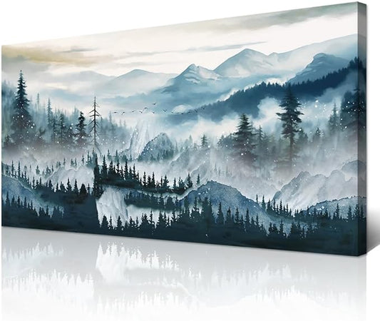 Wapluam Fog forest Wall Painting Large Framed Wall Art For Living Room Abstract Wall Decor For Bedroom Office Inspiration Pictures Canvas Art Prints Artwork Modern Ready To Hang Home Decorations