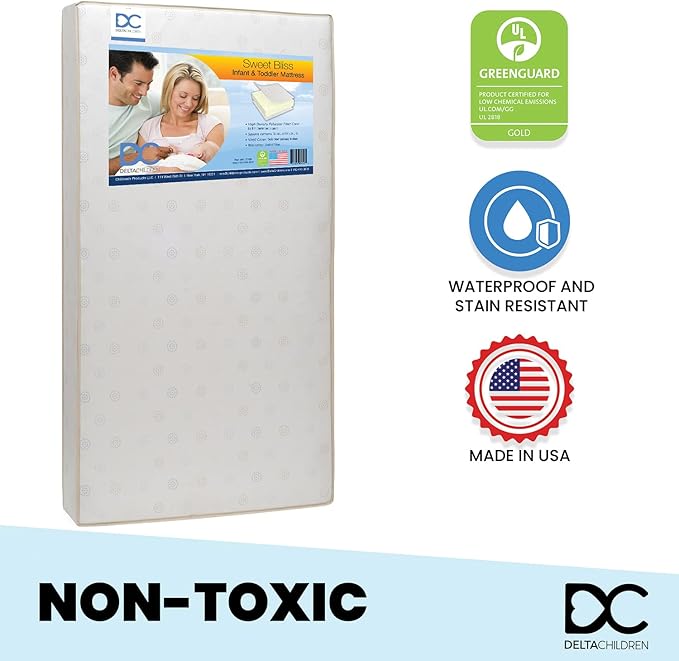 Delta Children Dylan Crib 6-Piece Baby Nursery Furniture Set–Includes: Convertible Crib, Dresser, Changing Top, Crib Mattress, Fitted Sheets & Changing Pad, Cloud Blue