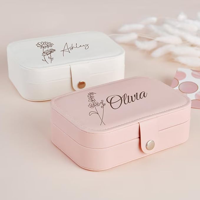 Personalized Jewelry Box Gifts for Women Custom Travel Jewelry Case Organization Leather Customized Birthday Anniversary Bridesmaid Gifts