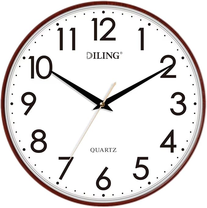 13 Inch Round Wall Clock Silent Non-Ticking Battery Operated Large Display Analog for Living Room Bedroom Study and Kitchen Decor (Red)