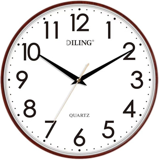 13 Inch Round Wall Clock Silent Non-Ticking Battery Operated Large Display Analog for Living Room Bedroom Study and Kitchen Decor (Red)