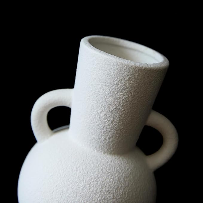 7 Inch White Ceramic Vase with 2 Handles, Modern Flower Vase Decorative Vases for Bouquet, Unique Vases for Home Decor Farmhouse Living Room Table Centerpieces Wedding Decorations