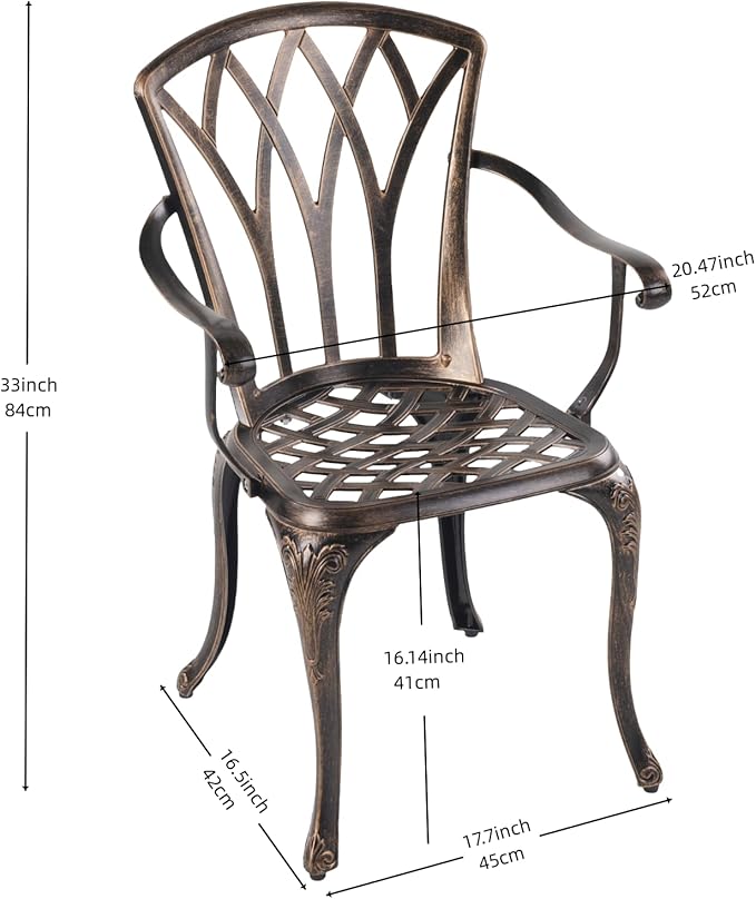 C/G Bistro Set 3 Piece Outdoor Cast Aluminum Patio Bistro Set with Umbrella Hole and Armrests,Outdoor Bistro Table Set,Patio Furniture Set Front Porch Set for Yard Garden Villa (Copper)