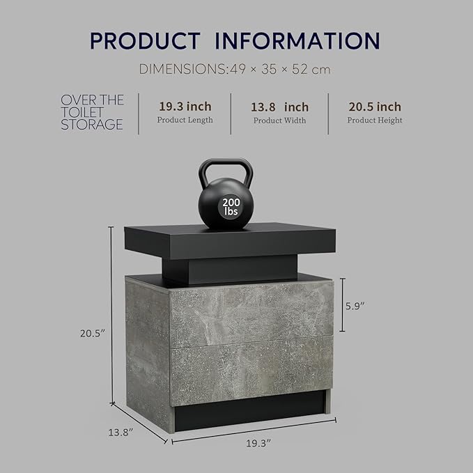 LED Nightstands, Modern End Side Table with 2 Drawers, LED Bedroom Furniture for Bedroom and Living Room, Grey