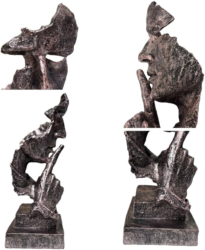 Silence is a Golden Statue Modern Mens Creative Office Home Room Decorations Sculpture Bookshelf Decorative 4.7 x 4.3 x 13.1in(Ancient Gold) Modern Home Décor