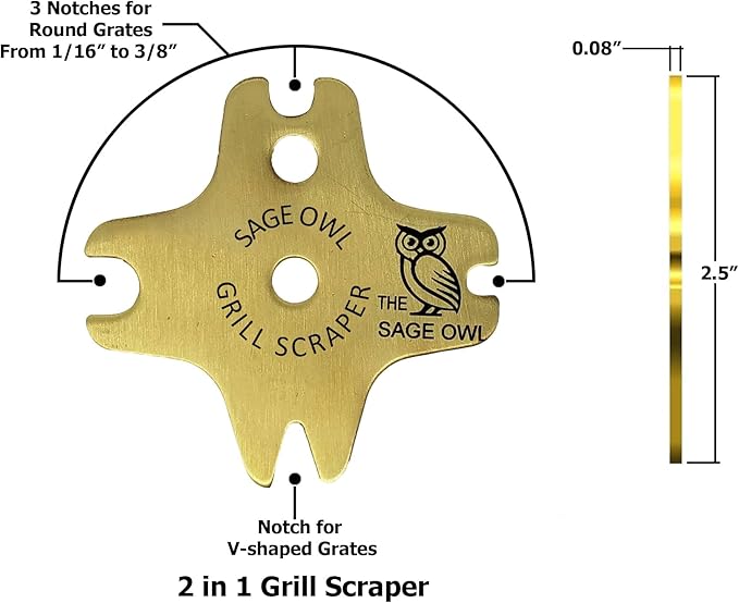 Sage Owl Bristle-Free Brass BBQ Grill Scraper – Safe Grill Cleaner for Outdoor Grills, Porcelain Grates, Smoker Accessories, Cooking Gadgets, and Barbecue Grilling Tools – Small Gifts for Dad
