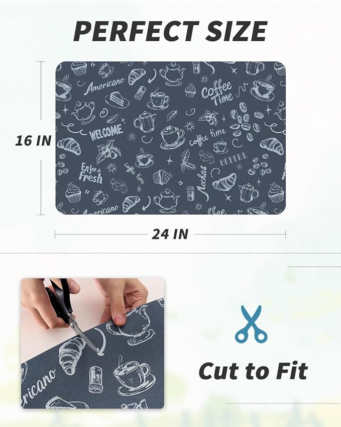 AMOAMI Coffee Mat - Hide Stain, Rubber Backed, Absorbent Dish Drying Mat for Kitchen Counter - Fits Under Coffee Maker & Machine - 16X24, Dust Blue