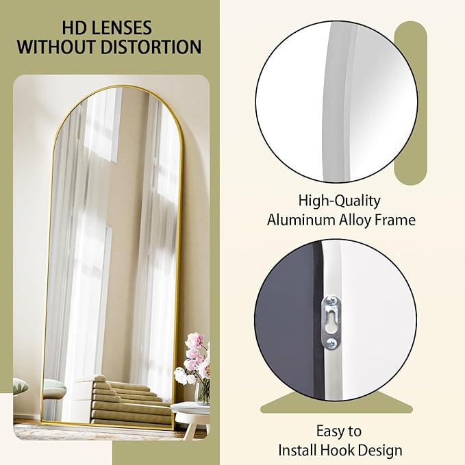 BEAUTYPEAK 71"x26" Arch Full Body Floor Mirror, Full Length Mirror Hanging or Leaning Arched-Top, Wall Mirrors with Stand for Bedroom, Dressing Room, Silver