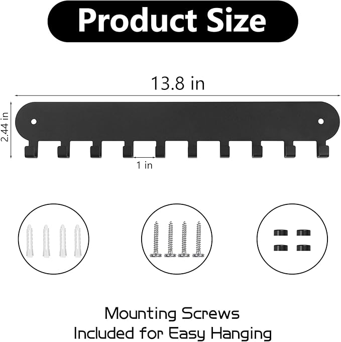 2 Pack Key Holder for Wall,Key Hooks with 10 Hooks,Key Holder Wall Mount Self Adhesive, Key Rack for Wall No Drill for Living Room, Kitchen, Bathroom, Garage (Black)