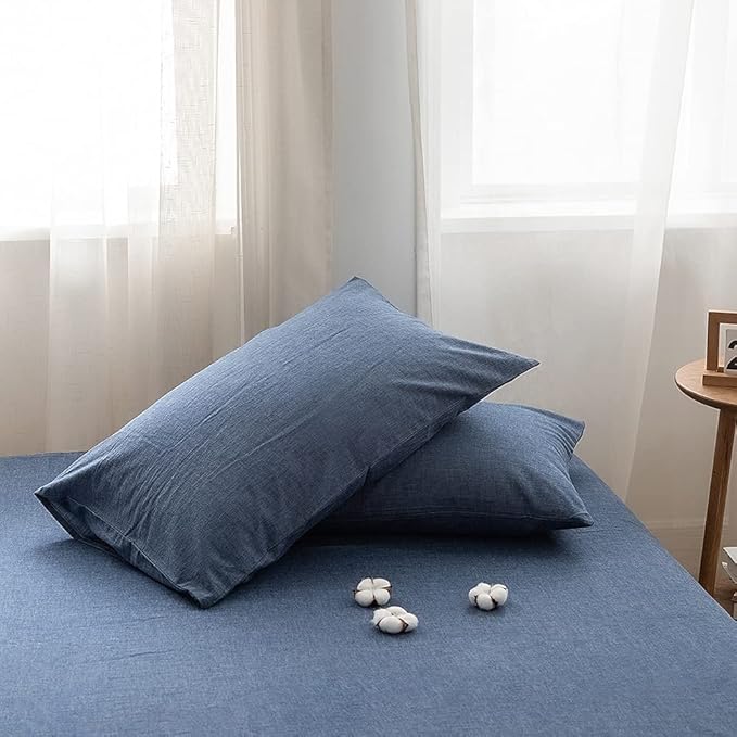 FACE TWO FACE Bedding Duvet Cover Set100% Washed Cotton Duvet Cover Linen Like Textured Breathable Durable Soft Comfy (Full, Navy Blue)