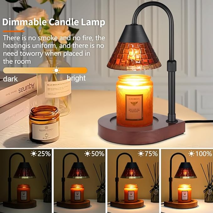Candle Warmer Lamp with Timer, Dimmable Electric Candle Warmer,Candle Melter for Scented Candles Top-Down Candle Melting,Home Decor Mothers Day Birthday Gifts for Women Mom Grandma(Brown Glass)