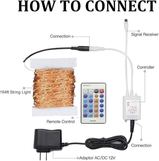 Decute 164FT 500LED Christmas Fairy String Lights Dimmable with Remote Control Copper Wire Starry Lights with UL Cerficated Decorative for Party Wedding Bedroom Christmas Tree Warm White