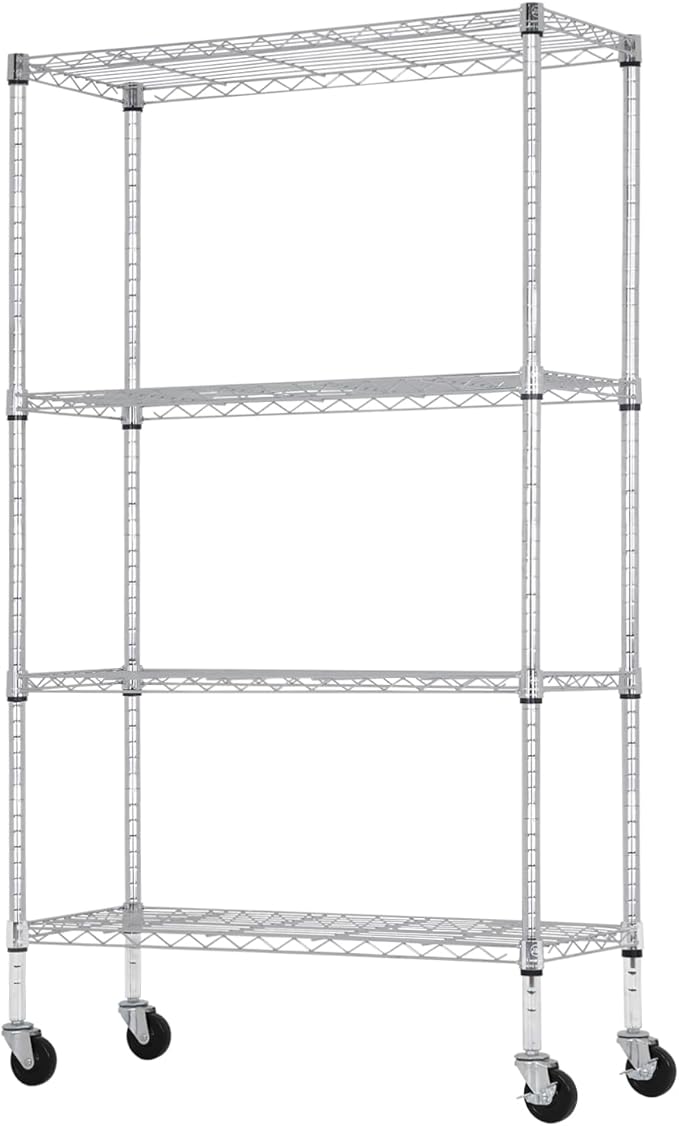 PayLessHere 4-Tier Adjustable Shelf Shelving Unit Shelves Shelf Heavy Duty Storage Steel Organizer Wire Rack (350 lbs Loading Capacity per Shelving) with Wheels Multi-Function Easy Assembly,Chrome