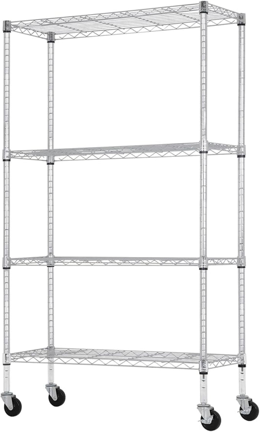 PayLessHere 4-Tier Adjustable Shelf Shelving Unit Shelves Shelf Heavy Duty Storage Steel Organizer Wire Rack (350 lbs Loading Capacity per Shelving) with Wheels Multi-Function Easy Assembly,Chrome
