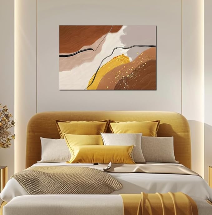 Abstract Wall Art for Living Room Boho Wall Decor Mid Century Modern Prints Pictures Abstract Geometric Painting for Bedroom Orange Minimalist Artwork for Bathroom Home Office Decorations