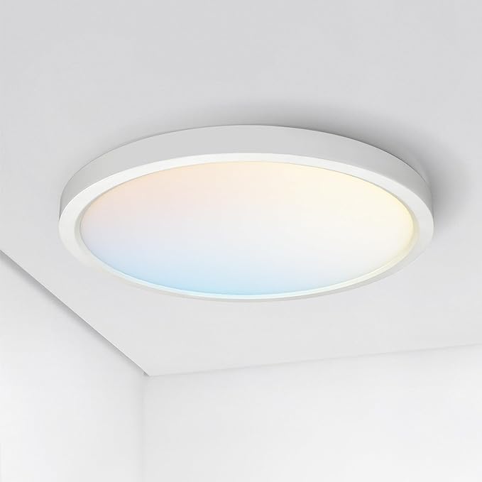 ASD LED 15" Round Flush Mount Ceiling Light Fixture, Low Profile Surface Lighting | 5CCT, Dimmable, Ultra-Thin, ETL Listed | 28W 2300LM 2700-6000K 100-277V | Kitchen, Bedroom, Hallway Lamp | White
