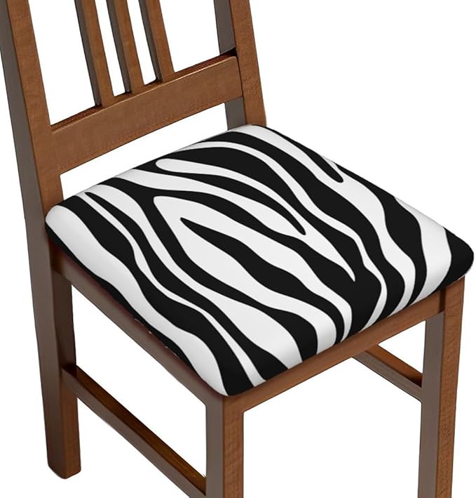 Seat Covers for Dining Room Chairsset of Set of 4, Black White Zebra Stripe Stretch Chair Seat Covers Cushion Slipcovers for Kitchen Office