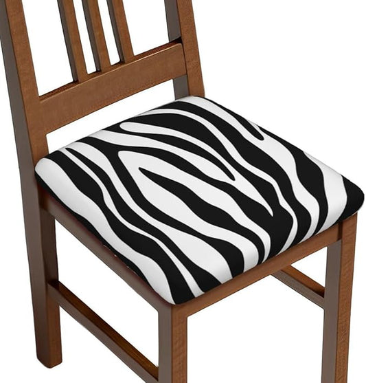 Seat Covers for Dining Room Chairsset of Set of 4, Black White Zebra Stripe Stretch Chair Seat Covers Cushion Slipcovers for Kitchen Office