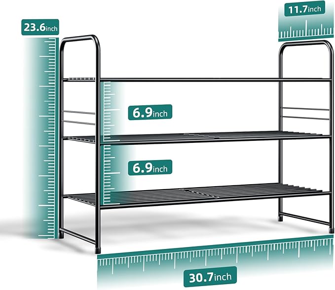 SUFAUY 3-Tier 33" Wide Shoe Rack, Closet Metal Shoe Rack Organizer Heavy Duty, Stackable, Black