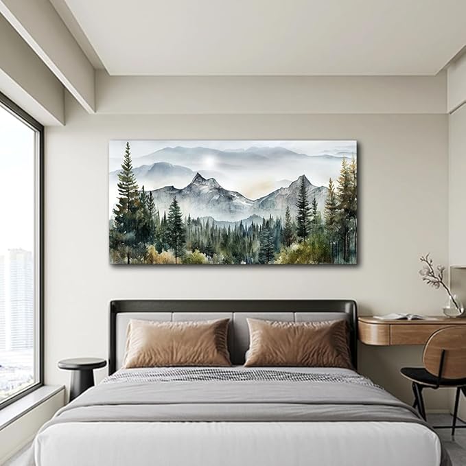 Lapremoly Wall Art For Living Room Canvas Wall Decorations For Bedroom Modern Office Wall Decor Abstract Mountain Scenery Paintings Misty Forest Landscape Wall Pictures Artwork Home Decorations