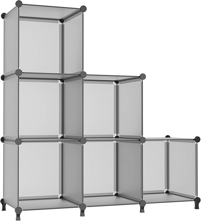 AWTATOS Cube Storage Organizer, Storage Cubes Shelves Bookshelf, 6 Cube Closet Organizers and Storage, DIY Stackable Plastic Clothes Organizer Shelving for Bedroom, Home, Grey